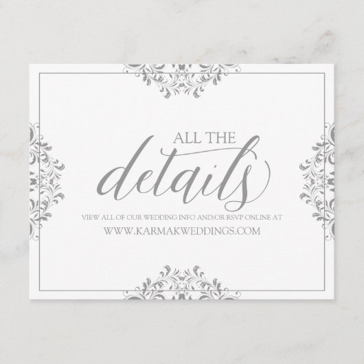 Bruiloft Details Kaart / Info Kaart | Nadine (grij (Voorkant)