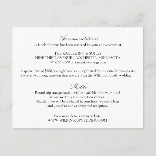 Bruiloft Details Kaart | Luxe kalligrafie (zwart) (Achterkant)