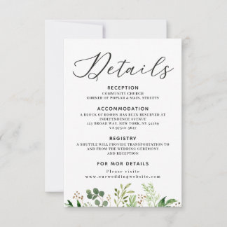 Bruiloft details kaart met groen