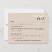 Bruiloft Details Kaart | RSVP, Hotel, Transport Notitiekaartje (Voorkant)
