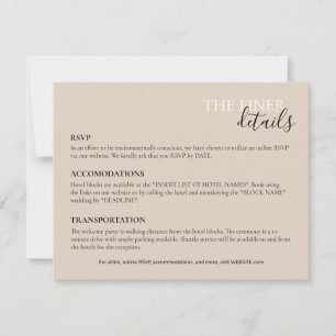 Bruiloft Details Kaart   RSVP, Hotel, Transport Notitiekaartje