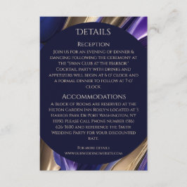 Bruiloft Details-Modern Abstract Blauw Paarse Goud Informatiekaartje