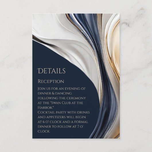 Bruiloft Details-Modern Abstract Blauw Wit en Gol Informatiekaartje (Voorkant)