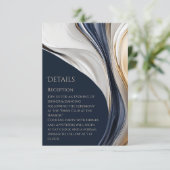 Bruiloft Details-Modern Abstract Blauw Wit en Gol Informatiekaartje (Staand voorkant)