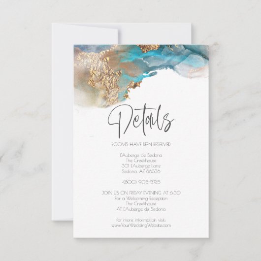 Bruiloft | Details Modern Aqua Alcohol Ink Kaart (Voorkant)