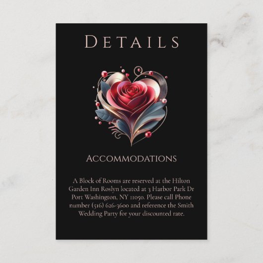 Bruiloft Details-Modern Hartvormig Roos Informatiekaartje (Achterkant)