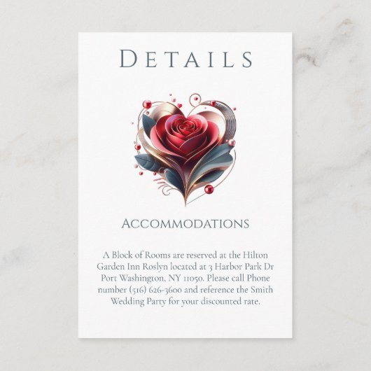 Bruiloft Details-Modern Hartvormig Roos Informatiekaartje (Achterkant)