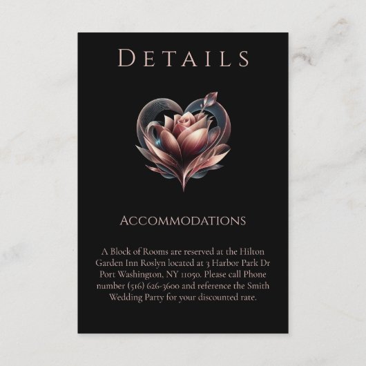 Bruiloft Details-Modern Roos met een hart- Informatiekaartje (Achterkant)