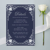 Bruiloft Details Navy Blue Elegant Script Informatiekaartje