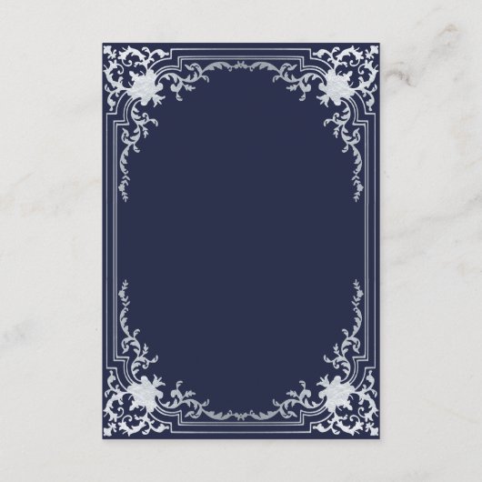 Bruiloft Details Navy Blue Elegant Script Informatiekaartje (Achterkant)