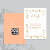 Bruiloft Details QR Code RSVP Perzik Bloemen Informatiekaartje