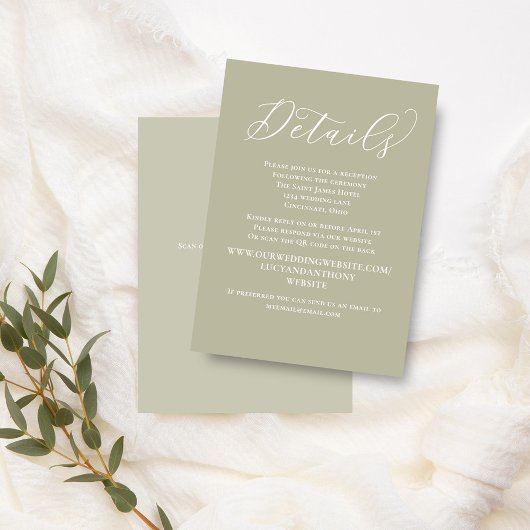 Bruiloft Details QR Code RSVP Sage Groen Informatiekaartje