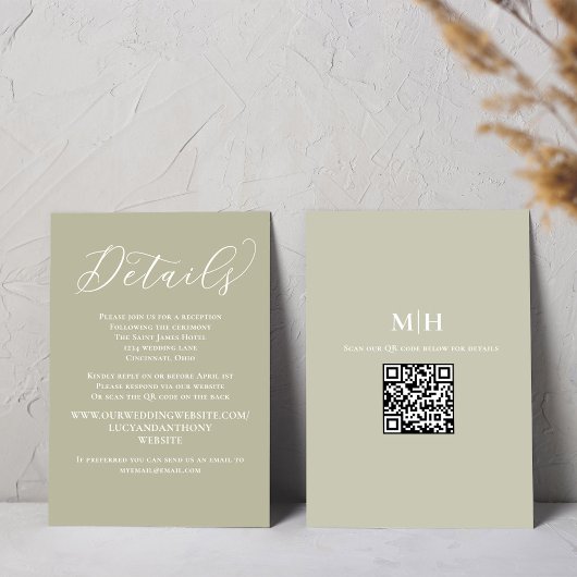 Bruiloft Details QR Code RSVP Sage Groen Informatiekaartje