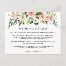 Bruiloft Details Roze Bloemen Inzetstuk Kaart