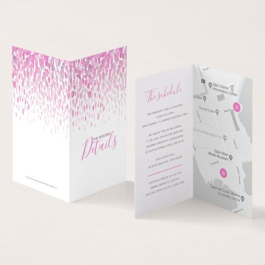 Bruiloft details roze paarse grijze schema kaart (Binnen en buitenkant)