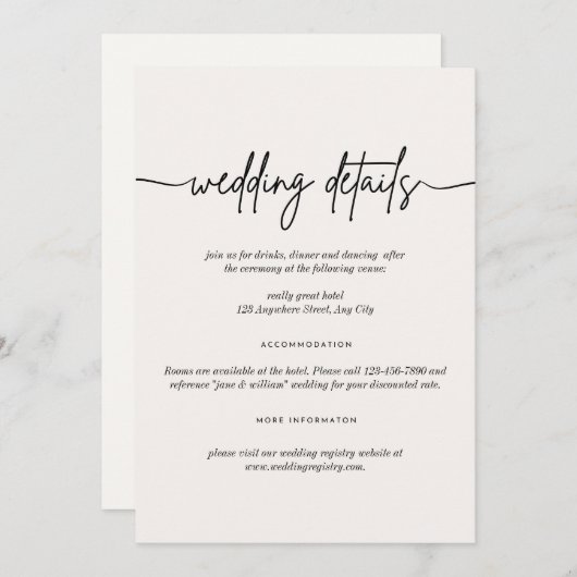 Bruiloft Details Sjabloon Kaart Uitnodiging (Voorkant / Achterkant)