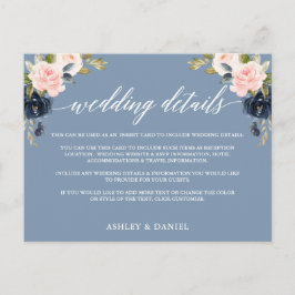 Bruiloft Details Stoffig Blauw Roze Bloemen Inzets Briefkaart