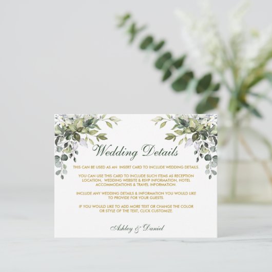 Bruiloft Details Waterverf Groen Gouden Kaart (Staand voorkant)