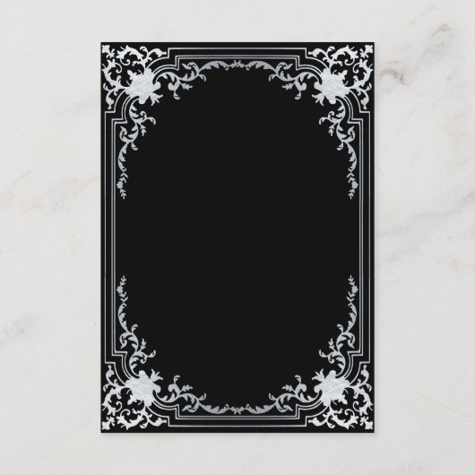 Bruiloft Details Zwart Elegant Faux Silver Informatiekaartje (Achterkant)