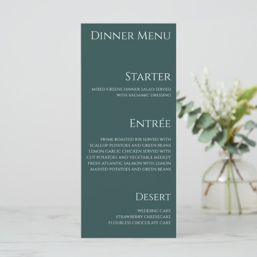 Bruiloft Diner en Bar Menu-Blauw en Wit- Menu (Staand voorkant)