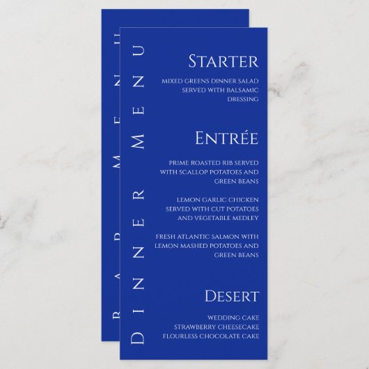 Bruiloft Diner en Bar Menu-Blauw en Wit Menu (Voorkant / Achterkant)