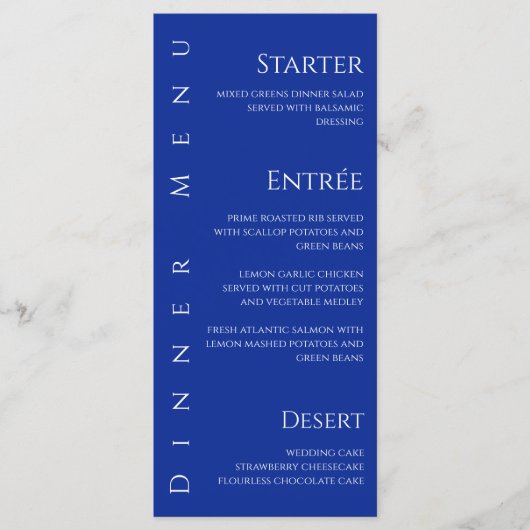 Bruiloft Diner en Bar Menu-Blauw en Wit Menu (Voorkant)