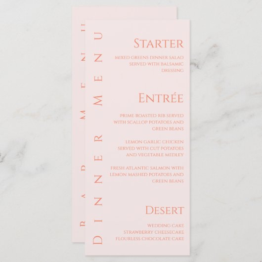 Bruiloft Diner en Bar Menu-Blush Menu (Voorkant / Achterkant)