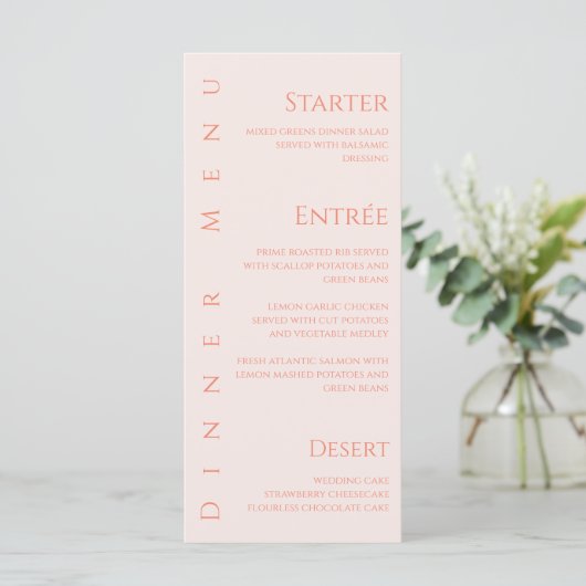 Bruiloft Diner en Bar Menu-Blush Menu (Staand voorkant)