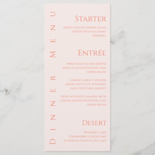 Bruiloft Diner en Bar Menu-Blush Menu (Voorkant)