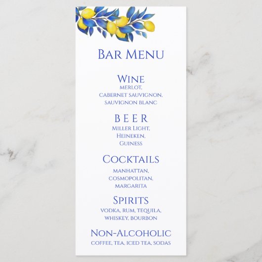 Bruiloft Diner en Bar Menu-citroenen Menu (Achterkant)