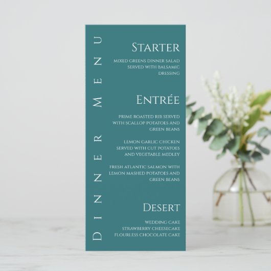 Bruiloft Diner en Bar Menu-Emerald Groen- Menu (Staand voorkant)