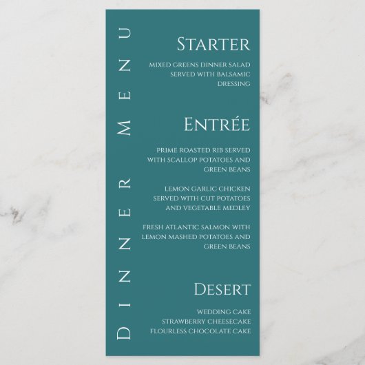 Bruiloft Diner en Bar Menu-Emerald Groen- Menu (Voorkant)