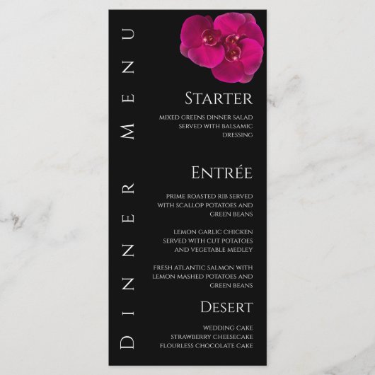 Bruiloft Diner en Bar Menu-Fuchsia Orchids- Menu (Voorkant)