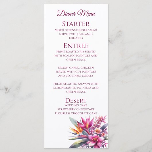 Bruiloft Diner en Bar Menu-Tropische Biss Menu (Voorkant)