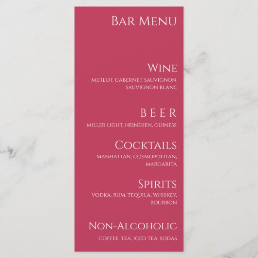 Bruiloft Diner en Bar Menu-Viva Magenta- Menu (Achterkant)