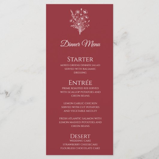 Bruiloft Diner en Bar Menu-Wildflower Elegance Menu (Voorkant)