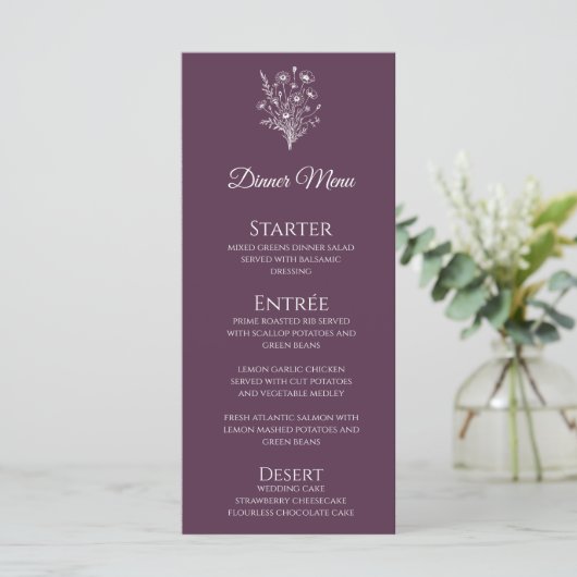 Bruiloft Diner en Bar Menu-Wildflower Elegance Menu (Staand voorkant)
