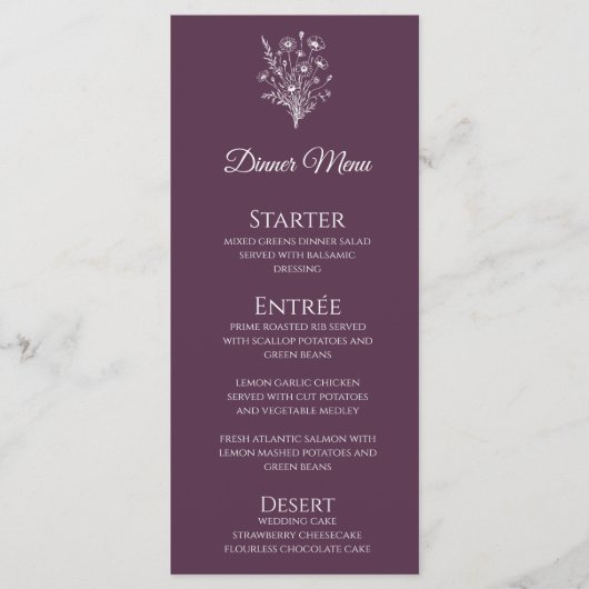 Bruiloft Diner en Bar Menu-Wildflower Elegance Menu (Voorkant)