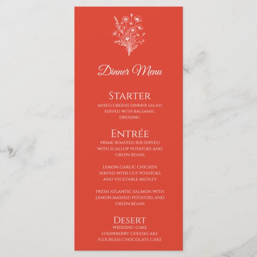 Bruiloft Diner en Bar Menu-Wildflower Elegance Menu (Voorkant)