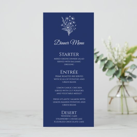 Bruiloft Diner en Bar Menu-Wildflower Elegance Menu (Staand voorkant)