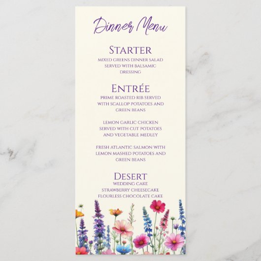 Bruiloft Diner en Bar Menu-Wildflower Symfonie Menu (Voorkant)