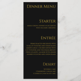 Bruiloft Diner en Bar Menu-Zwart en Goud- Menu