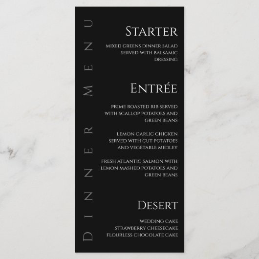 Bruiloft Diner en Bar Menu-Zwart-Wit- Menu (Voorkant)