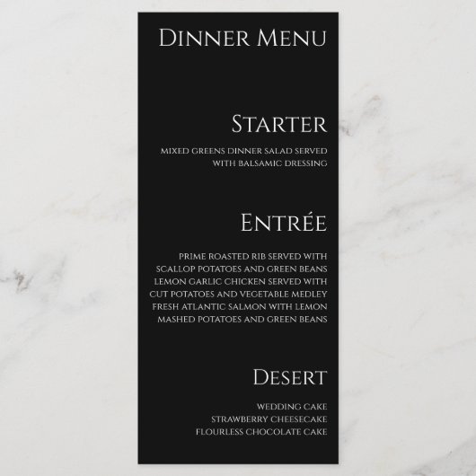 Bruiloft Diner en Bar Menu-Zwart-Wit- Menu (Voorkant)