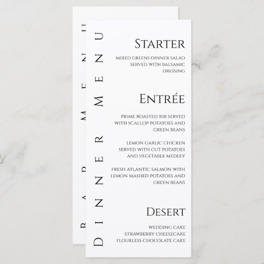 Bruiloft Diner en Bar Menu-Zwart-Wit- Menu (Voorkant / Achterkant)