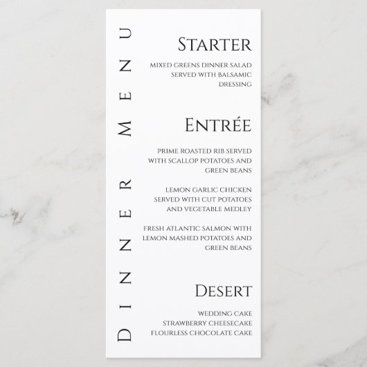Bruiloft Diner en Bar Menu-Zwart-Wit- Menu (Voorkant)
