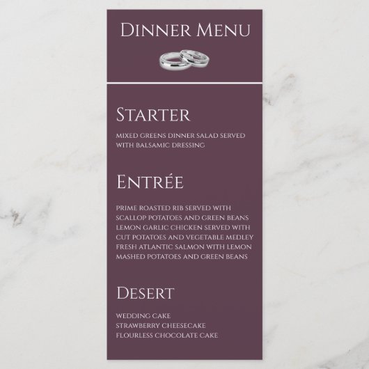 Bruiloft Diner en Drink Menu-Wijn en Wit- Menu (Voorkant)
