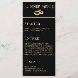 Bruiloft Diner en Drink Menu-Zwart en Goud- Menu