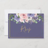 Bruiloft Diner Keuze RSVP Kaart Blush Paarse Bloem (Achterkant)