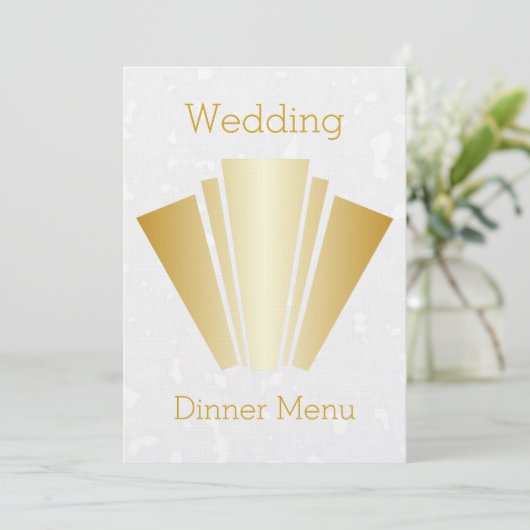 Bruiloft Diner Menu Gouden Art Deco Kaart (Staand voorkant)